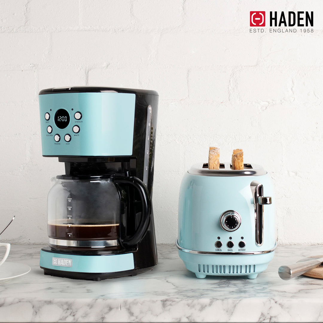 Haden Heritage 12 Cup Programmable Coffee Maker with 2 Slice Toaster, Turquoise