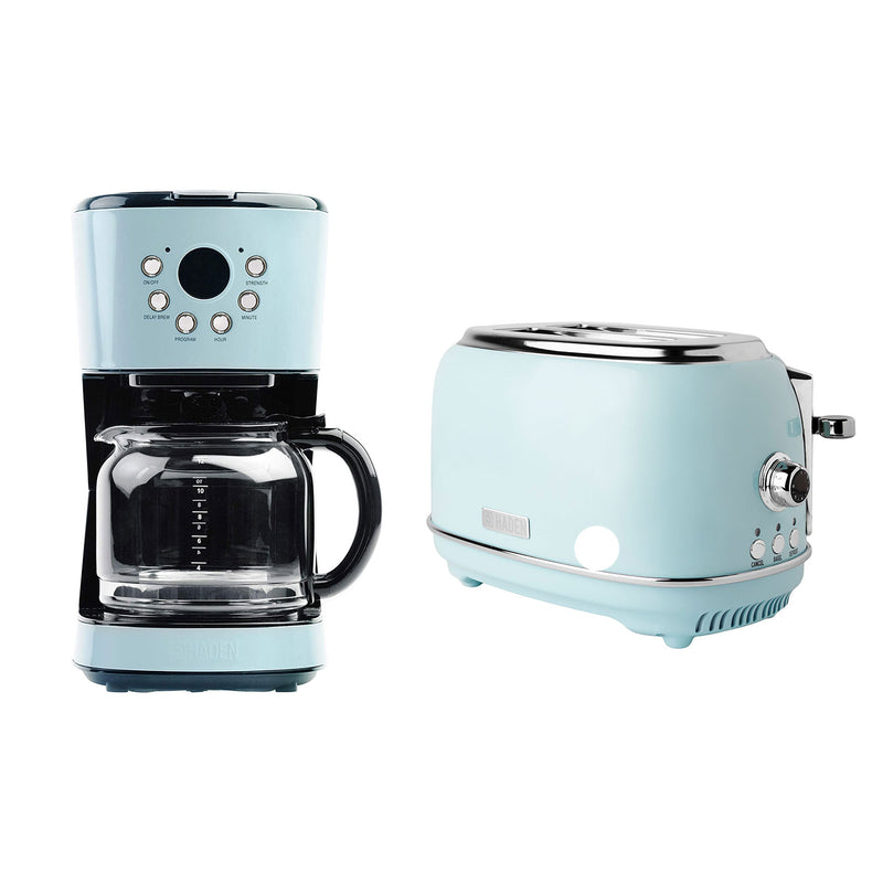 Haden Heritage 12 Cup Programmable Coffee Maker with 2 Slice Toaster, Turquoise - VMInnovations