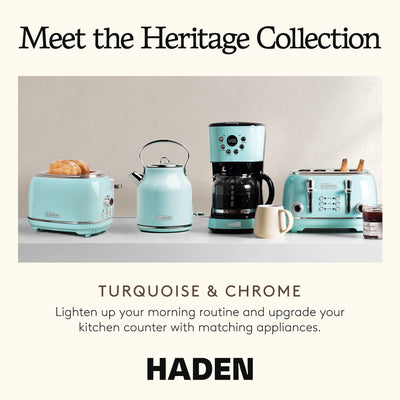 Haden Heritage 12 Cup Programmable Coffee Maker with 2 Slice Toaster, Turquoise