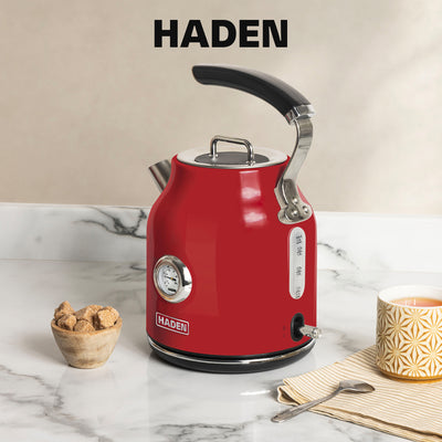 Haden Dorset 1.7 Liter Cordless Electric Kettle and 4 Slice Bread Toaster, Red