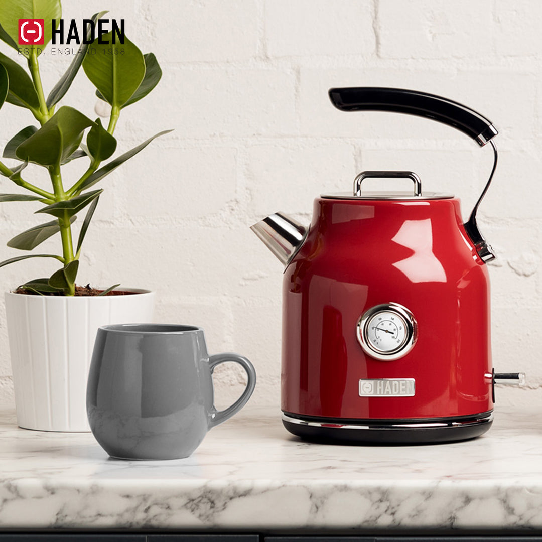 Haden Dorset 1.7 Liter Cordless Electric Kettle and 4 Slice Bread Toaster, Red