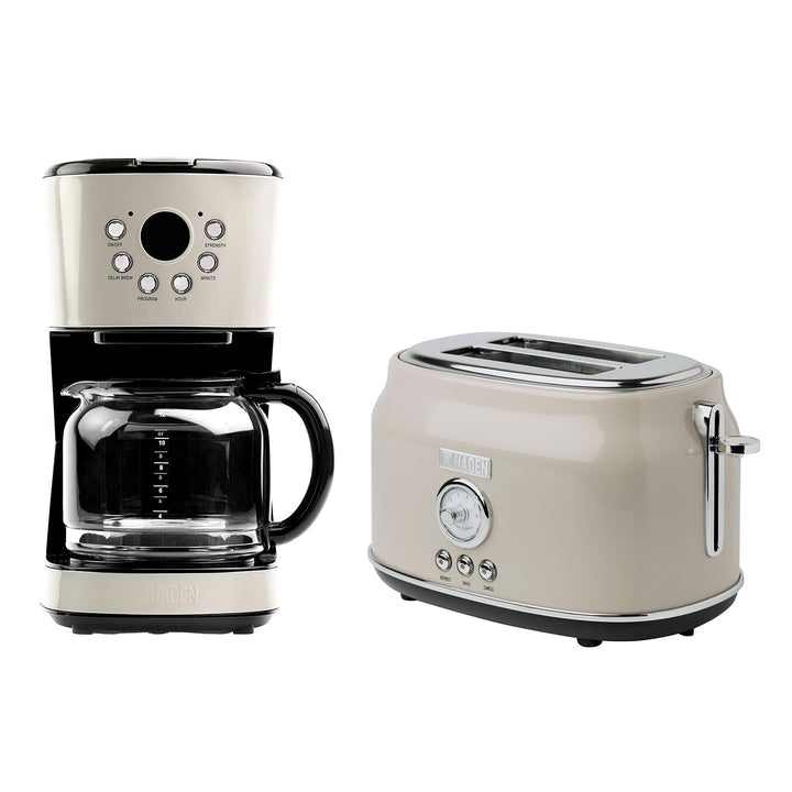 Haden 12 Cup Coffee Maker & Dorset 2 Slice Wide Slot Toaster, Putty & Chrome