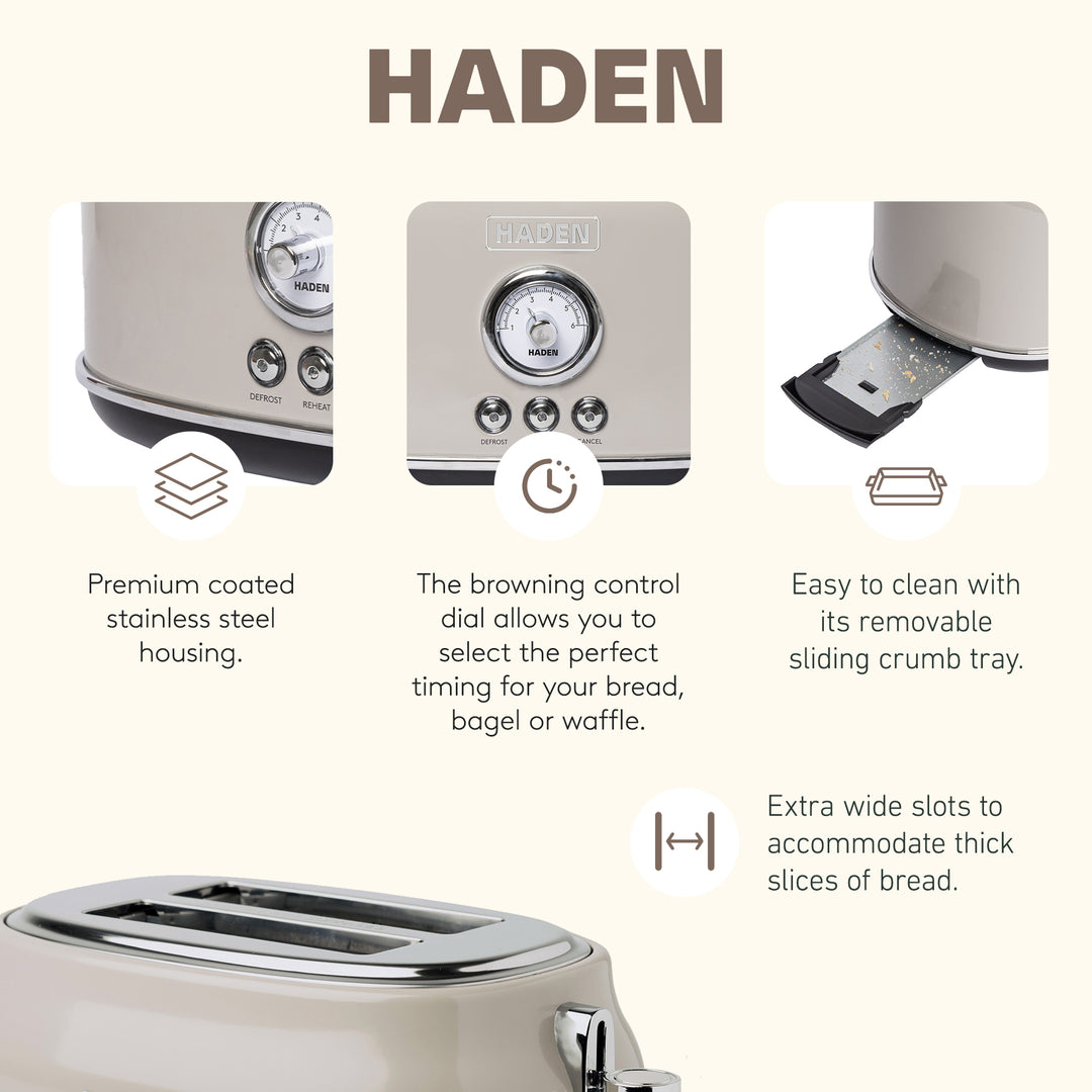 Haden 12 Cup Coffee Maker & Dorset 2 Slice Wide Slot Toaster, Putty & Chrome