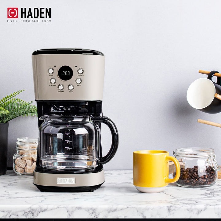 Haden 12 Cup Coffee Maker & Dorset 2 Slice Wide Slot Toaster, Putty & Chrome