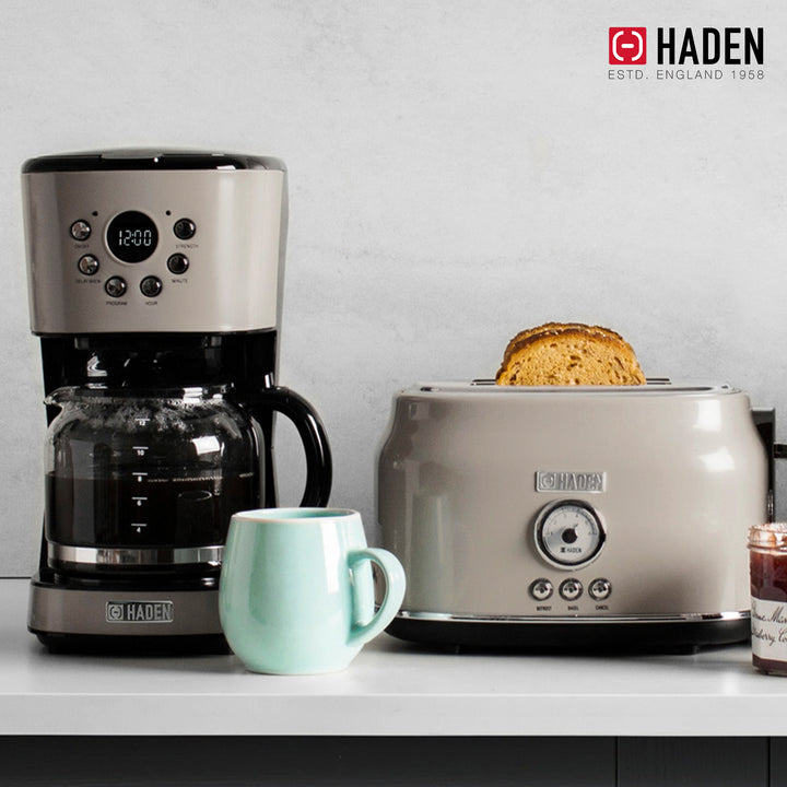 Haden 12 Cup Coffee Maker & Dorset 2 Slice Wide Slot Toaster, Putty & Chrome