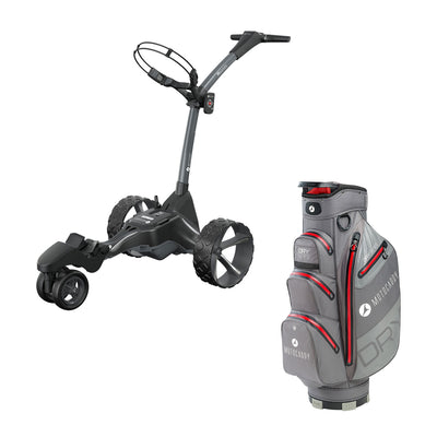 Motocaddy M7 DHC 4 Wheel Golf Caddy Cart with Carrying Golf Club Cart Bag, Red
