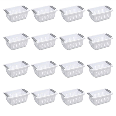 Sterilite 16608008 Small Stacking Basket with Titanium Accents, White (16 Pack)