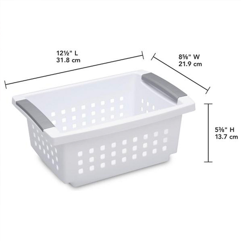Sterilite 16608008 Small Stacking Basket with Titanium Accents, White (16 Pack)