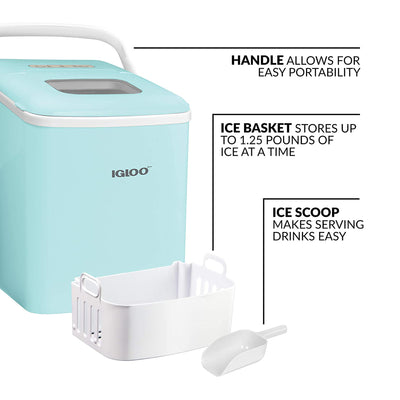 Igloo Self Cleaning Portable Electric Countertop Ice Maker, Aqua (For Parts)