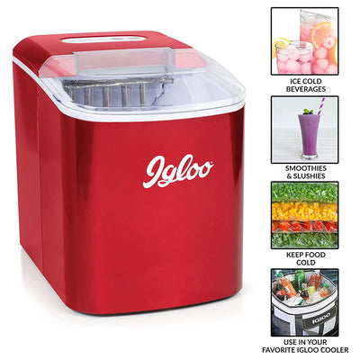 Igloo Portable Countertop Ice Machine, 26lb Per Day Capacity, Red (Open Box)