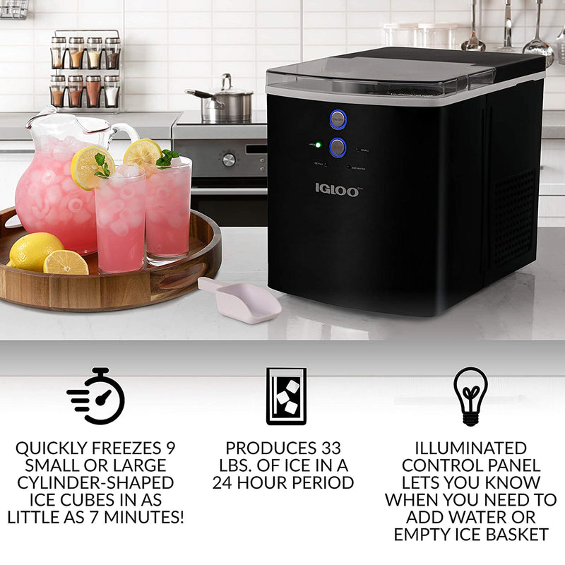 Igloo Portable Countertop Ice Cube Maker Machine w/ Removable Basket, Black