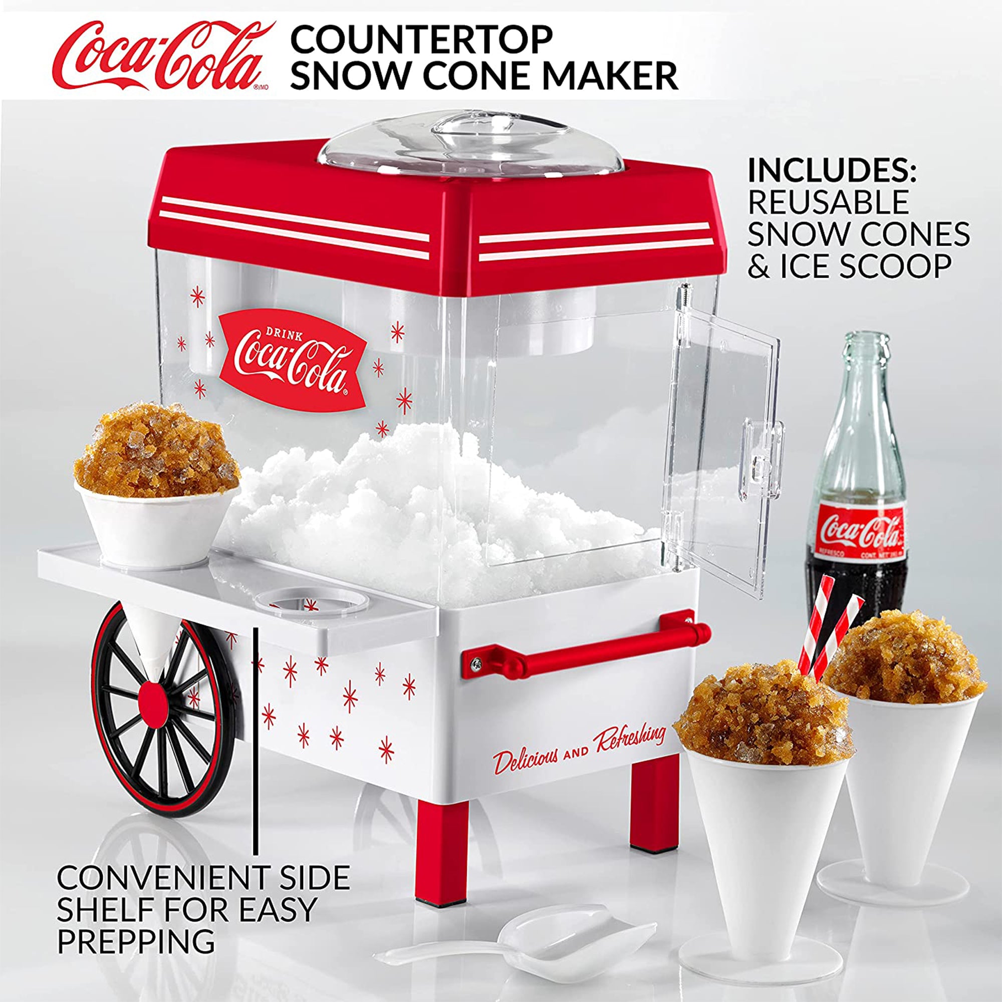 Nostalgia Coca-Cola 20oz Countertop Snow Cone Maker Machine (Open Box) - VMInnovations