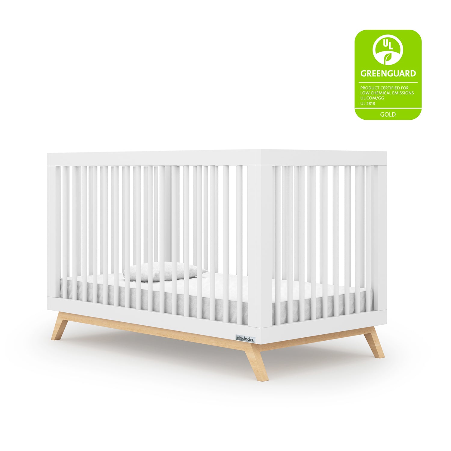 dadada Soho 3 in 1 Solid Wood Convertible Crib to Toddler Bed, White and Natural