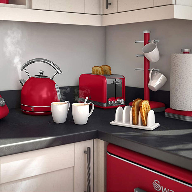Swan Retro Vintage 2 Slot Adjustable Browning Kitchen Countertop Toaster, Red