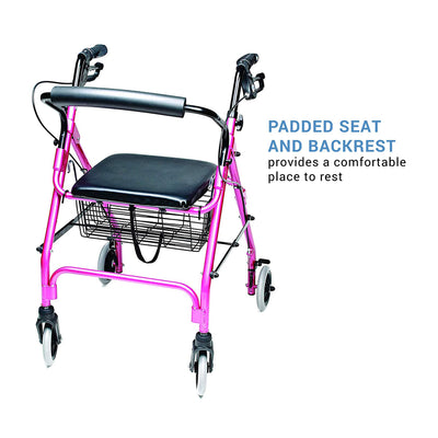 Graham Field Lumex Walkabout Lite Rollator with Seat and 6 Inch Wheels, Pink - VMInnovations