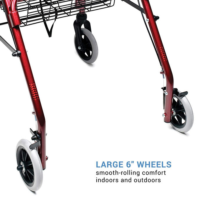 Graham Field Walkabout Lite Rollator w/Seat and 6" Wheels, Burgundy (Open Box) - VMInnovations