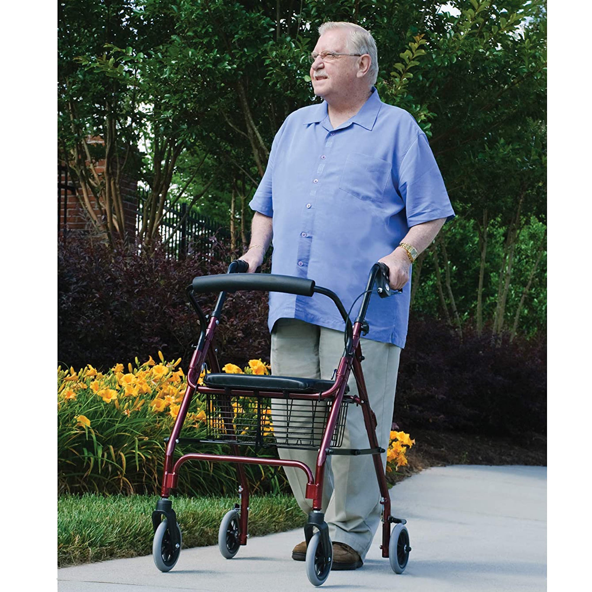 Graham Field Lumex Walkabout Lite Rollator with Seat and 6 Inch Wheels, Burgundy - VMInnovations