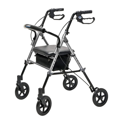 Lumex Set N' Go Wide 2-In-1 Height Adjustable Rollator Walker with Pouch, Silver