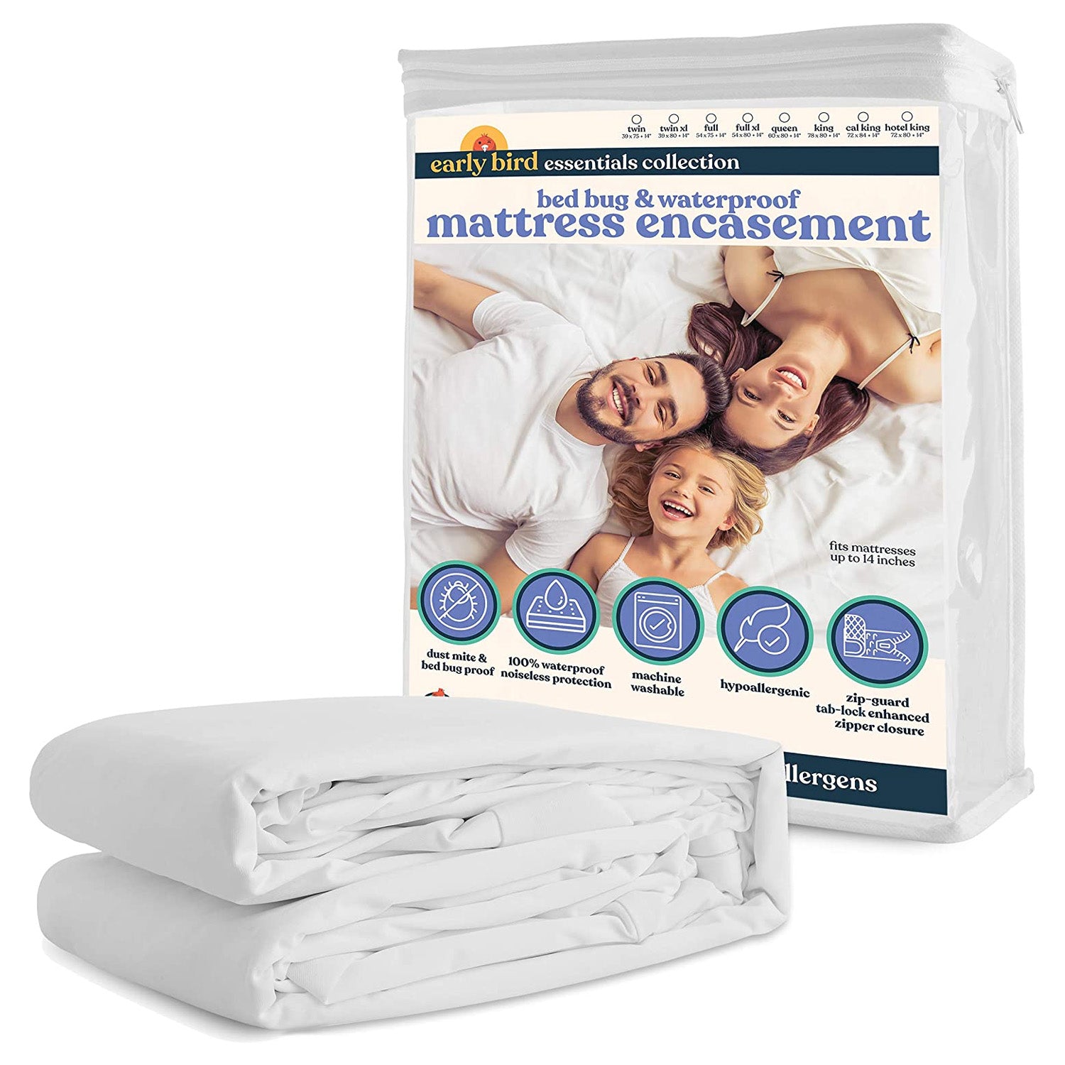 Early Bird Waterproof Zipper Enclosure Mattress Encasement, King (Open Box) - VMInnovations