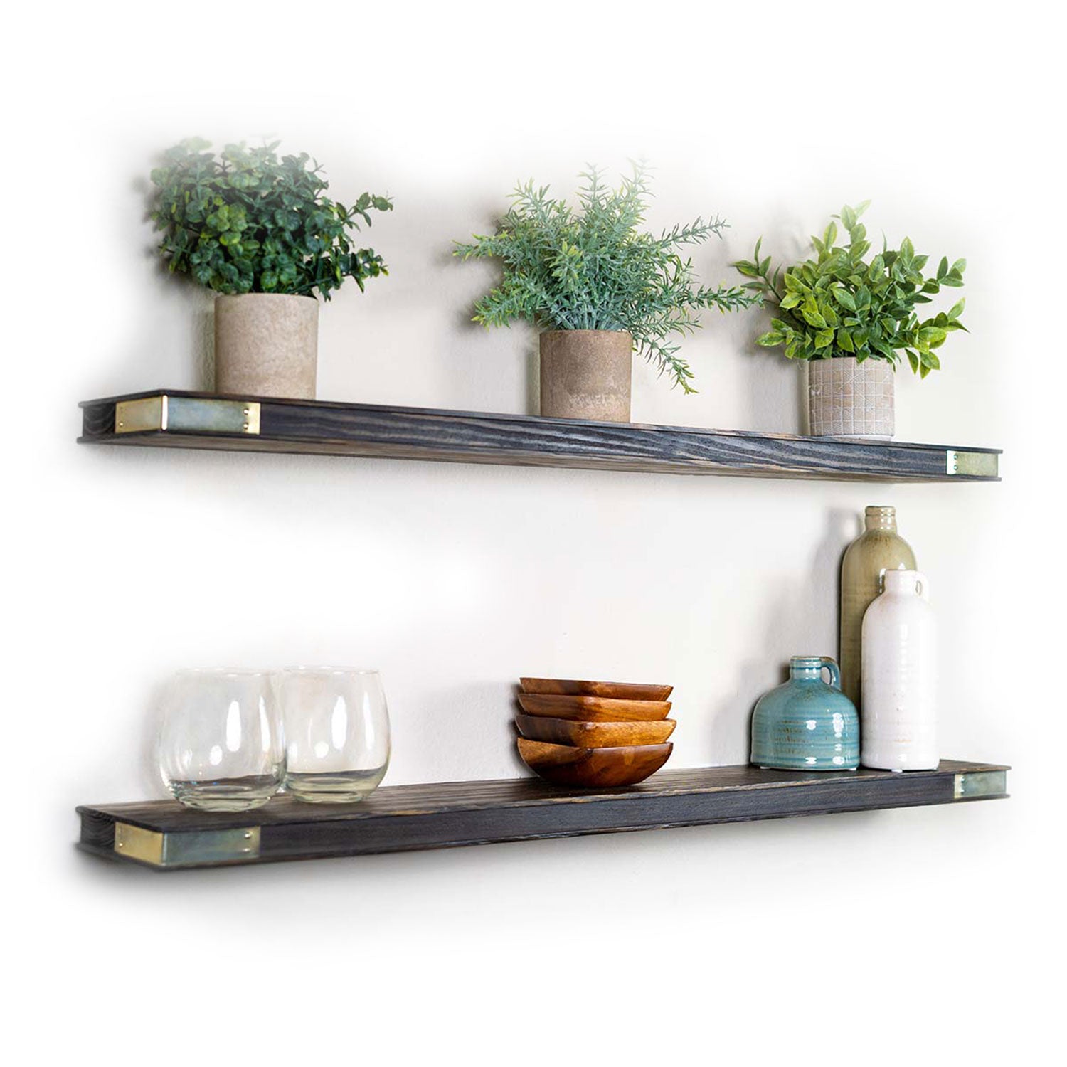 Willow & Grace Nathalie 36" Floating Wall Mount Shelves, Walnut, Set of 2 (Used) - VMInnovations