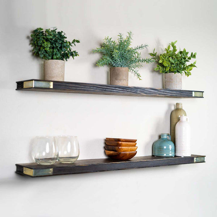 Willow & Grace Nathalie 36" Floating Wall Mount Shelves, Walnut, Set of 2 (Used)