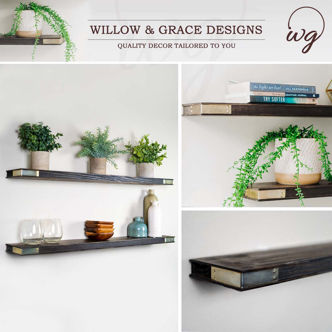 Willow & Grace Nathalie 36" Floating Wall Mount Shelves, Walnut, Set of 2 (Used)