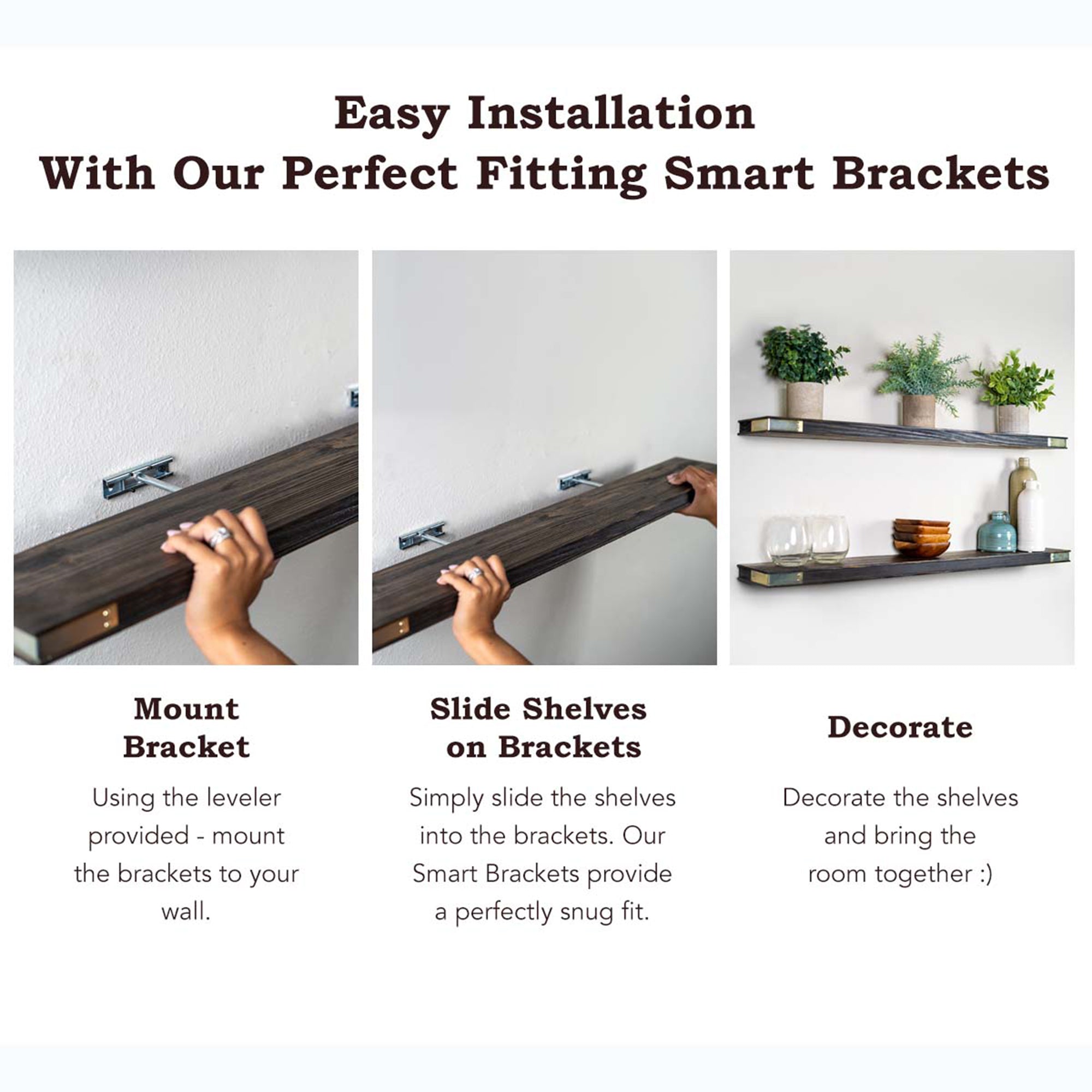 Willow & Grace Nathalie 36" Floating Wall Mount Shelves, Walnut, Set of 2 (Used) - VMInnovations