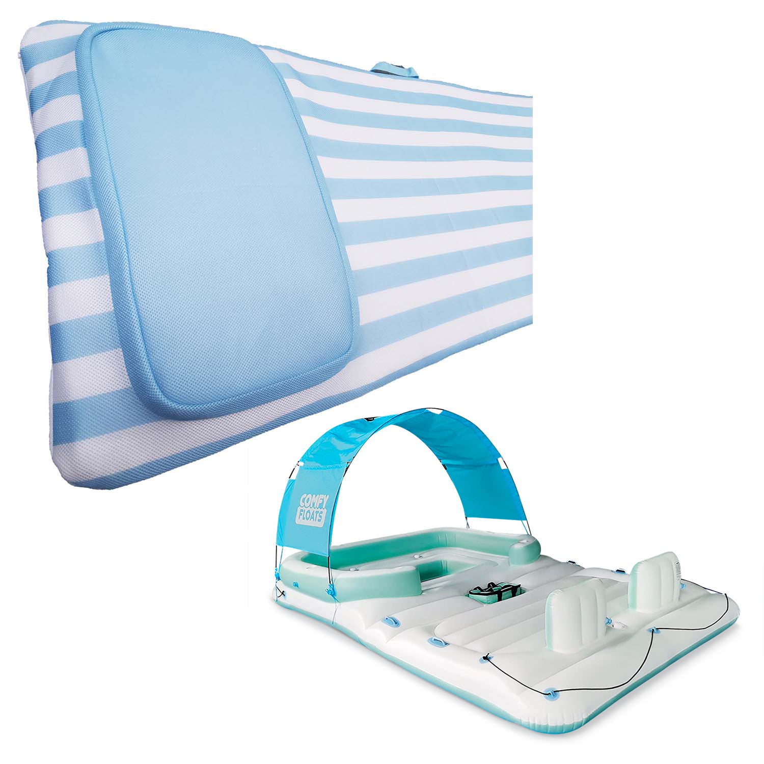Comfy Floats No Inflate Water Lounger Pool Float & 13 Ft Misting Party Platform - VMInnovations