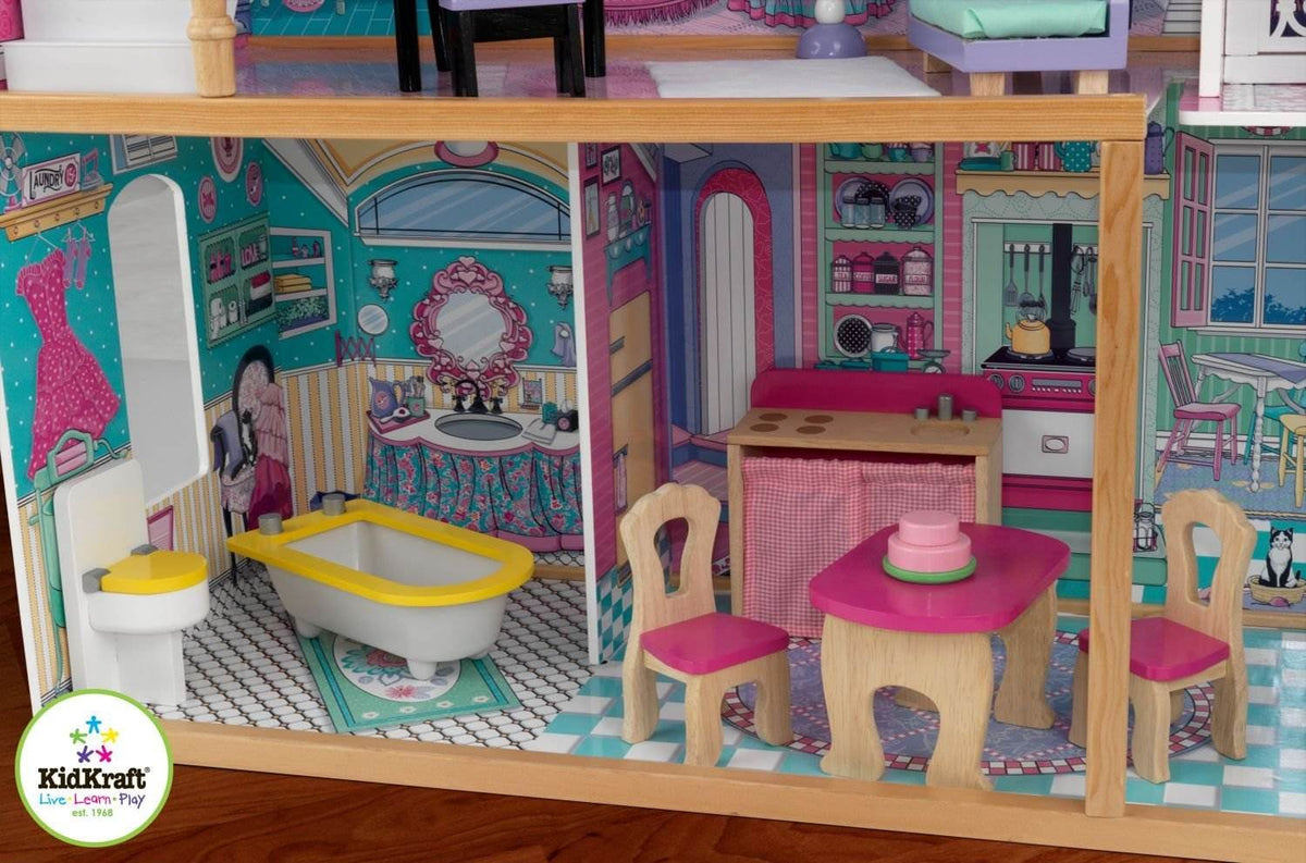 KidKraft Annabelle Large Wooden Play Dollhouse w/ 17 Furniture Accessories, Pink