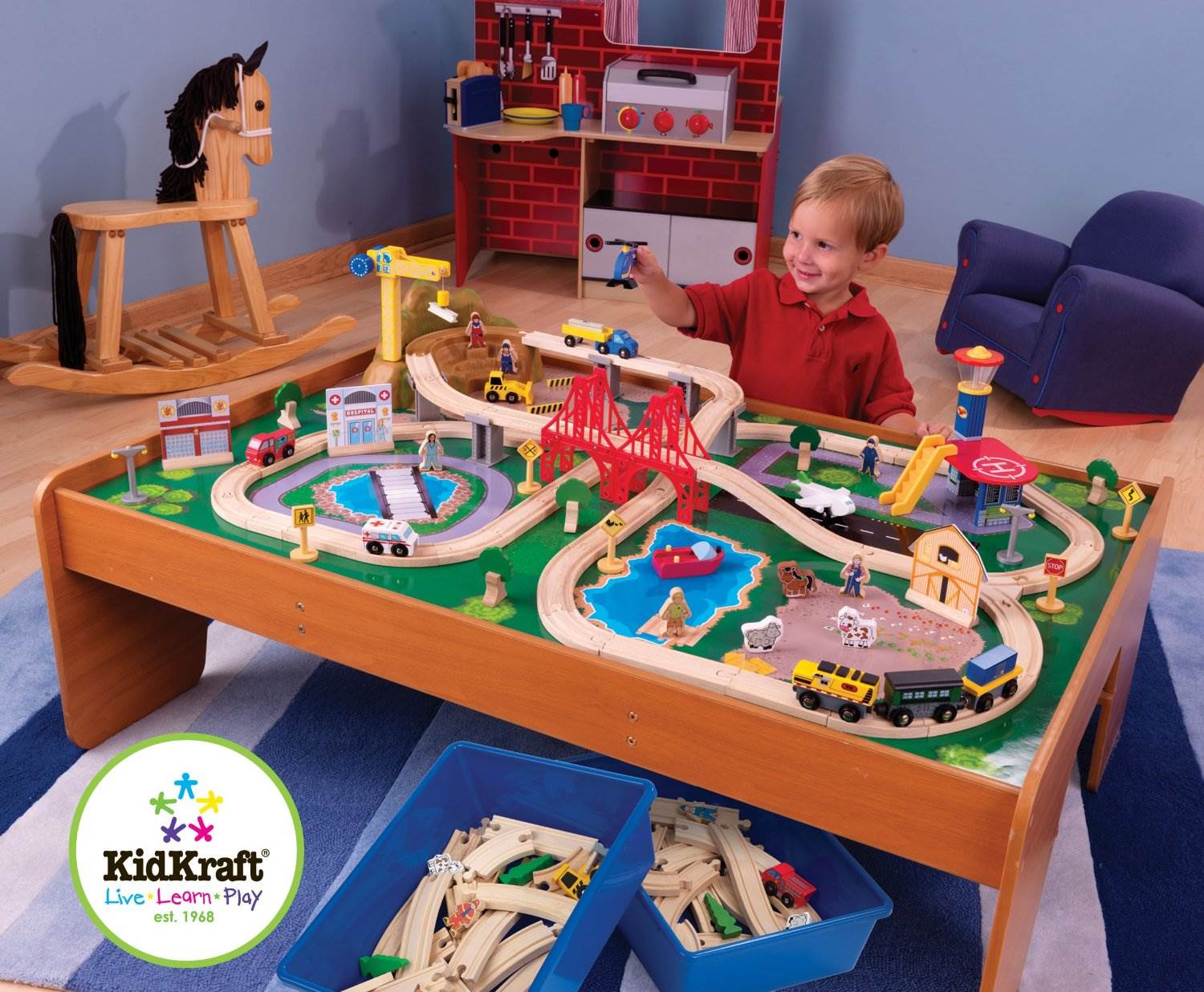 KidKraft Ride Around Town Wood Train Table & Toy Set - Open Box