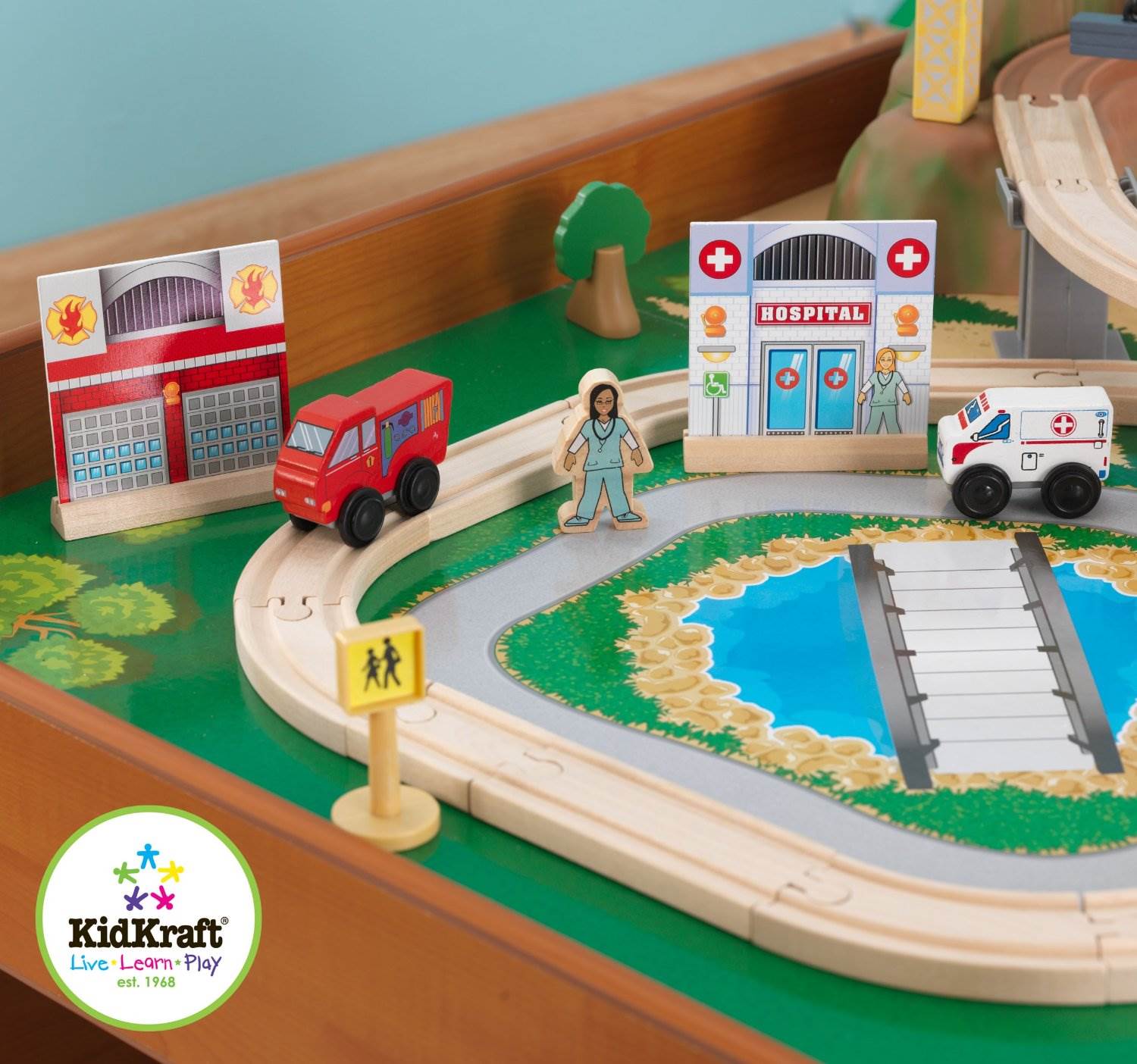 KidKraft Ride Around Town Wood Train Table & Toy Set - Open Box