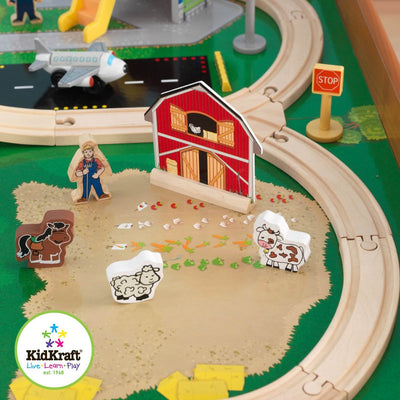 KidKraft Ride Around Town Wood Train Table & Toy Set - Open Box