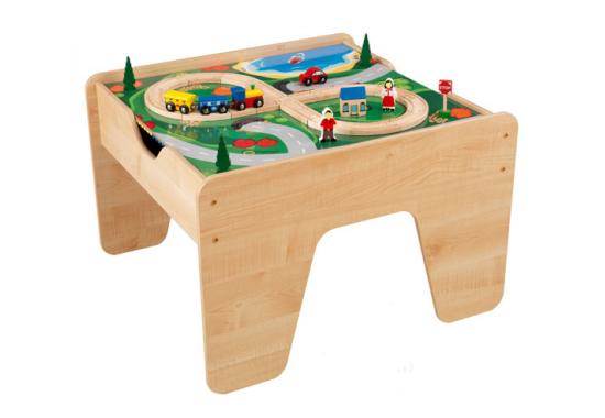 KidKraft 2-in-1 Wood Train & Toy Block Activity Table - Open Box