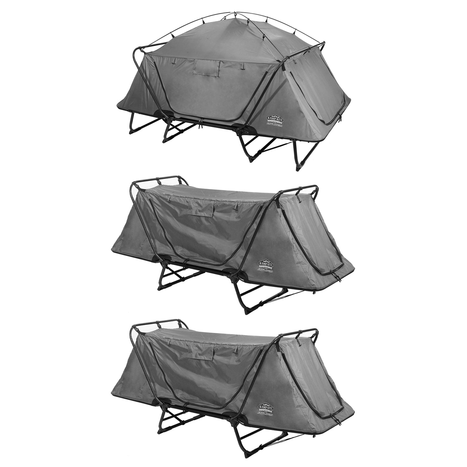 Kamp-Rite Portable Double Tent Cot, Chair, & Tent for 2 Campers, Gray (3 Pack)
