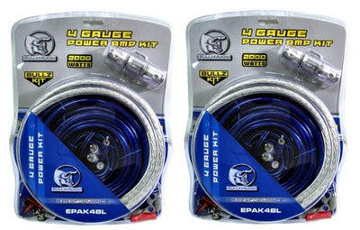 (2) BULLZ AUDIO 4 Gauge Amplifier Amp Installation Power Wiring Kits | EPAK4BL