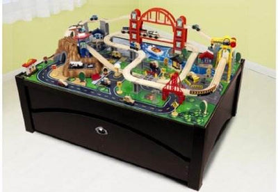 KidKraft Metropolis 100-Piece Wooden Train Table Set - Open Box
