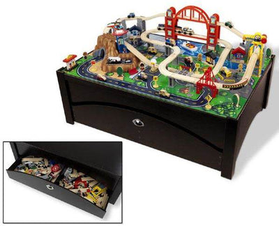 KidKraft Metropolis 100-Piece Wooden Train Table Set - Open Box