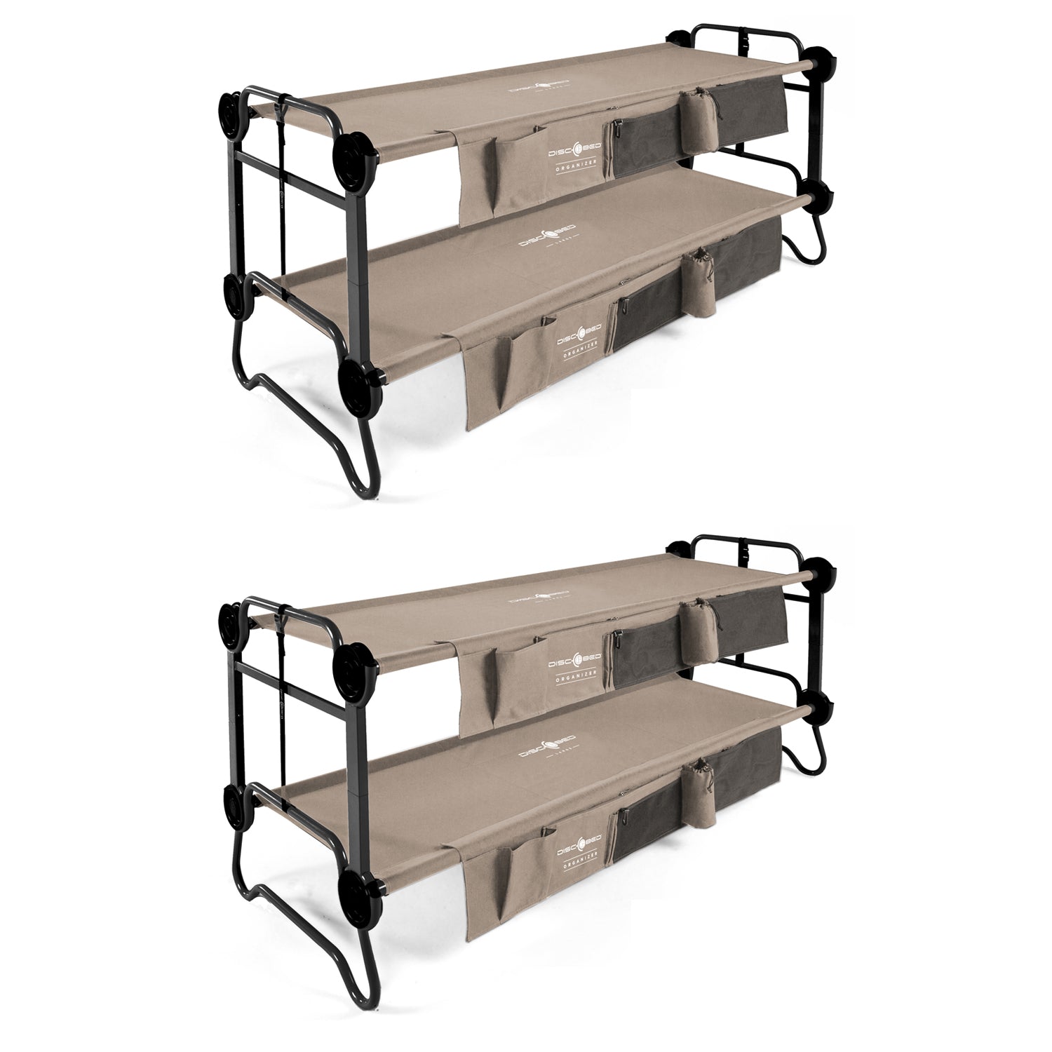 Disc-O-Bed Large Cam-O-Bunk Benchable Double Cot w/Organizers, Tan (2 Pack) - VMInnovations