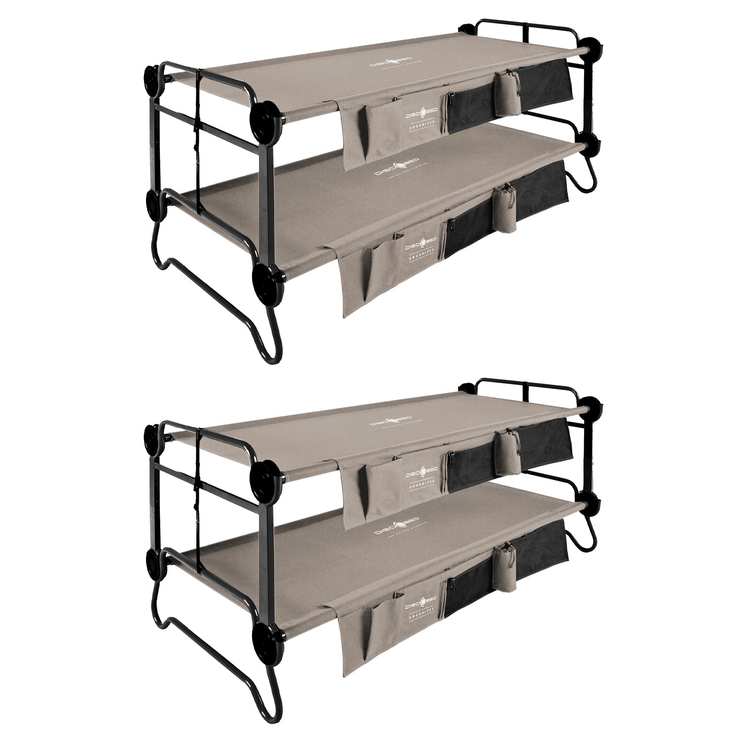 Disc-O-Bed XL Cam-O-Bunk Benchable Double Cot with Organizers, Tan (2 pack) - VMInnovations