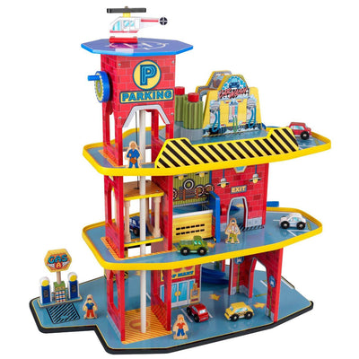 KidKraft Wooden Tall 3-Tier Garage Trucks, Cars, & Helicopter Playset (Open Box)