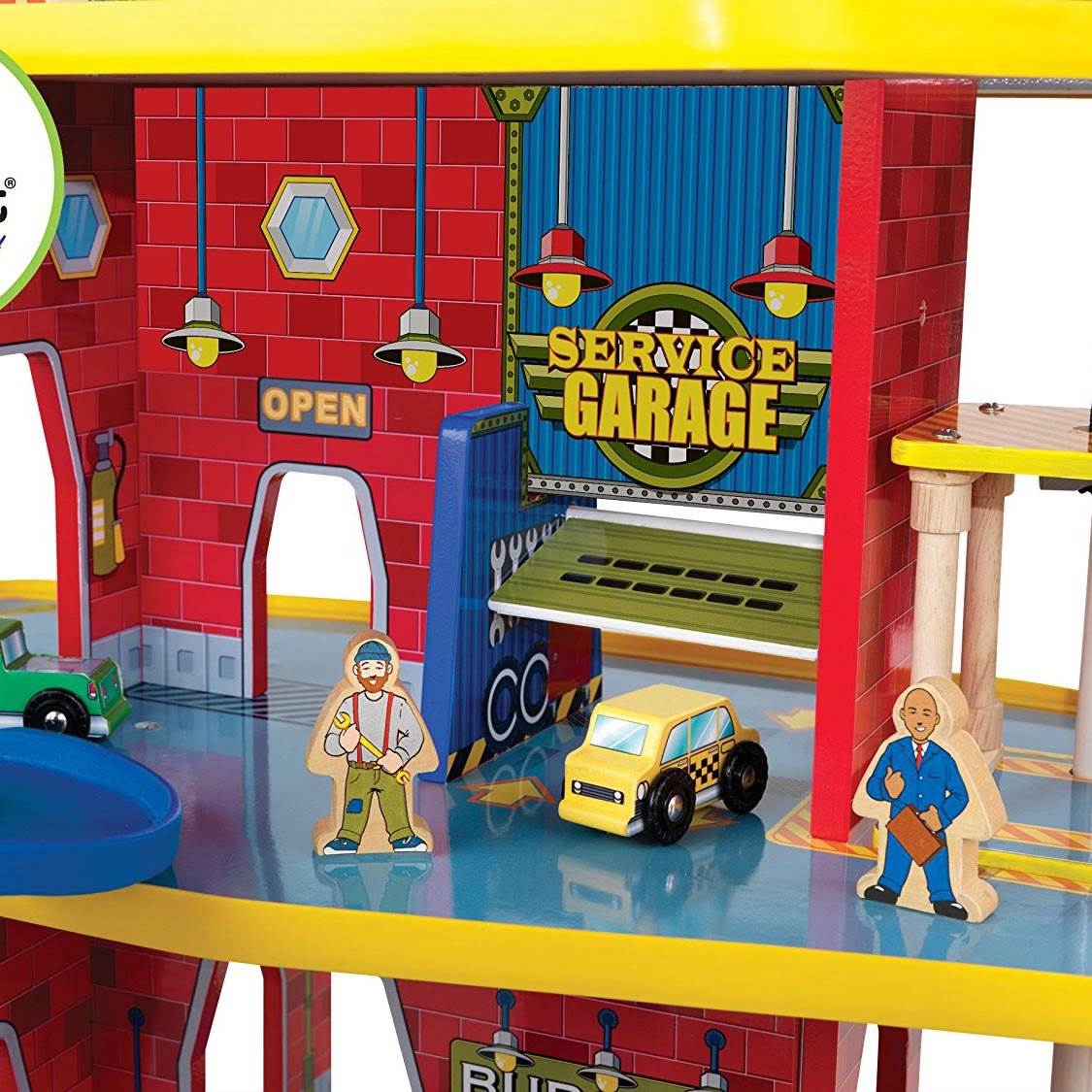 KidKraft Wooden Tall 3-Tier Garage Trucks, Cars, & Helicopter Playset (Open Box)