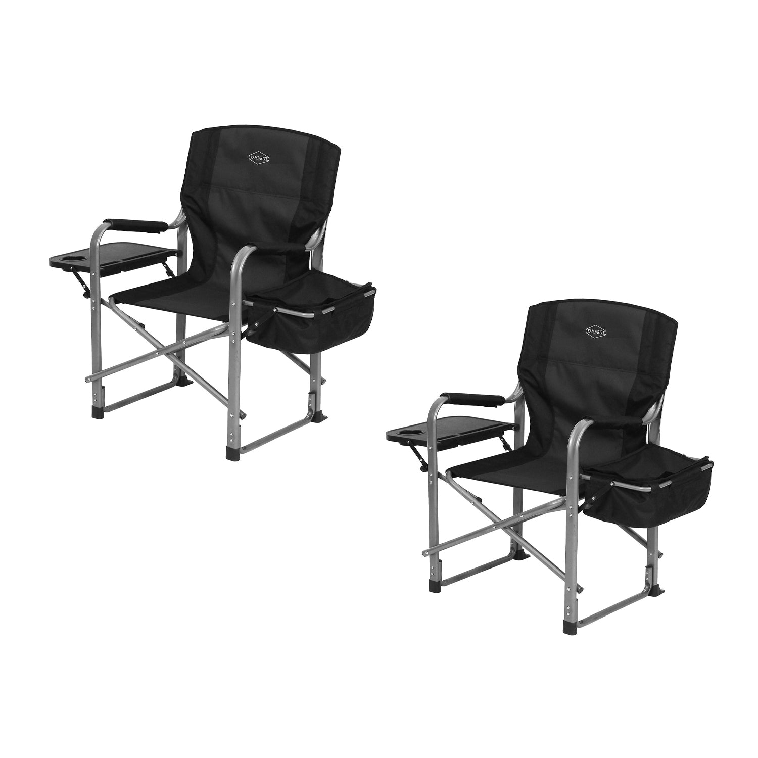 Kamp-Rite Director's Camping Chair with Cooler and Side Table, Black (2 Pack)
