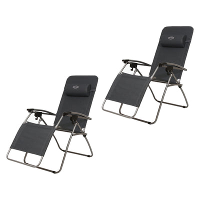 Kamp-Rite Folding Reclining Zero Gravity Chair w/Headrest Pillow, Black (2 Pack)