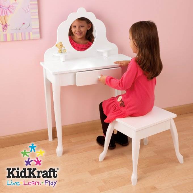 KidKraft Diva White Mirror Vanity Table & Stool Set | 13009