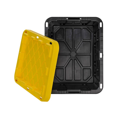 Muscle Rack 5gal Plastic Heavy Duty Storage Box Bin Tote, Black & Yellow, 4 Pack