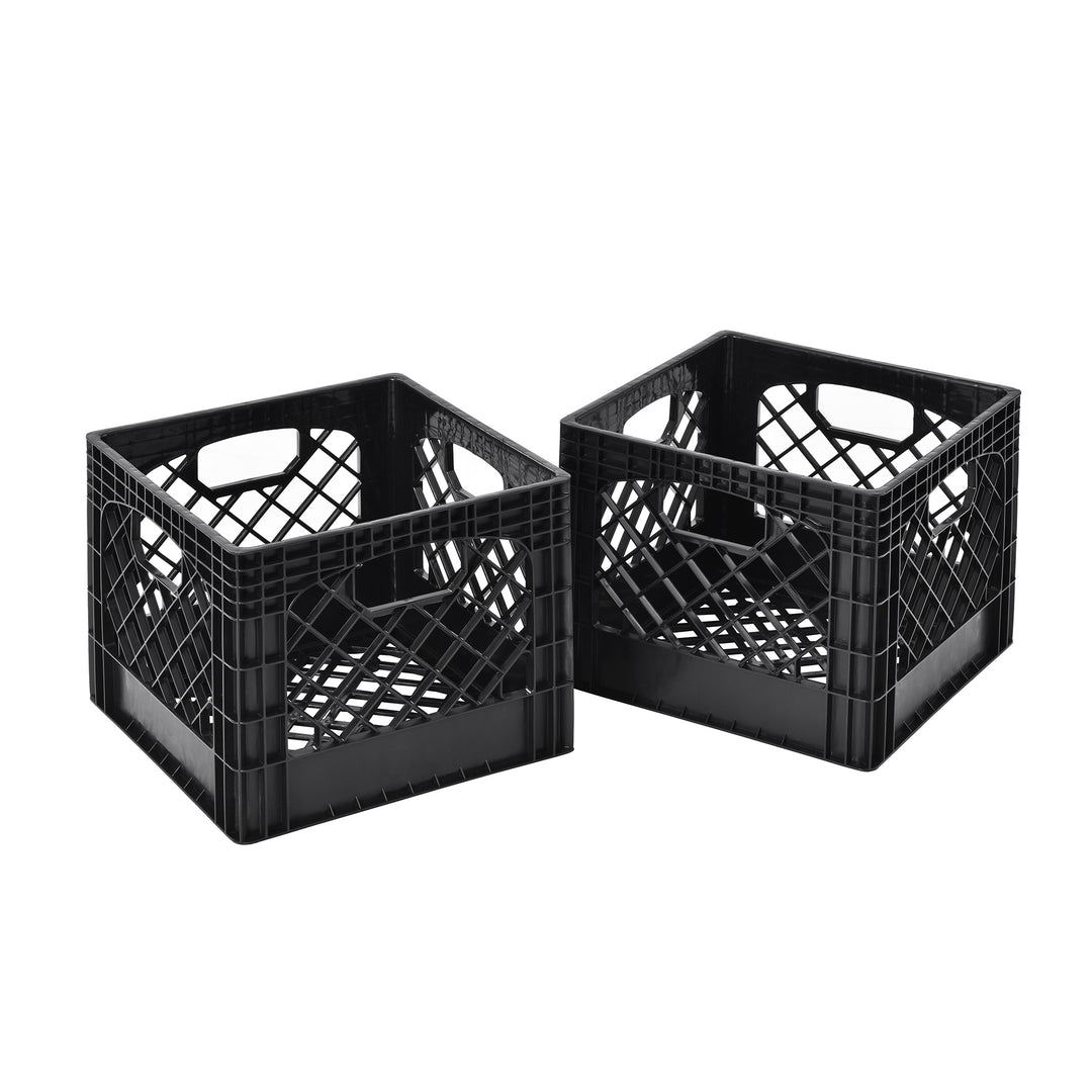 Muscle Rack Plastic Stackable Storage Milk Crate, Black, 2 Pack (Open Box)