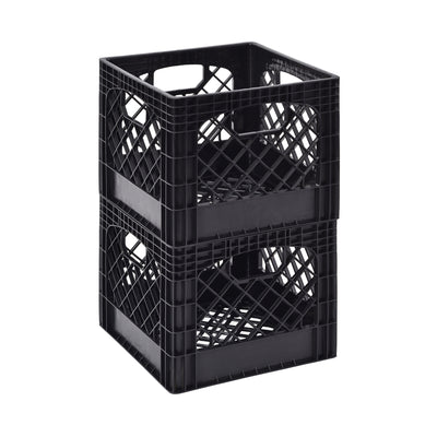 Muscle Rack Plastic Stackable Storage Milk Crate, Black, 2 Pack (Open Box) - VMInnovations