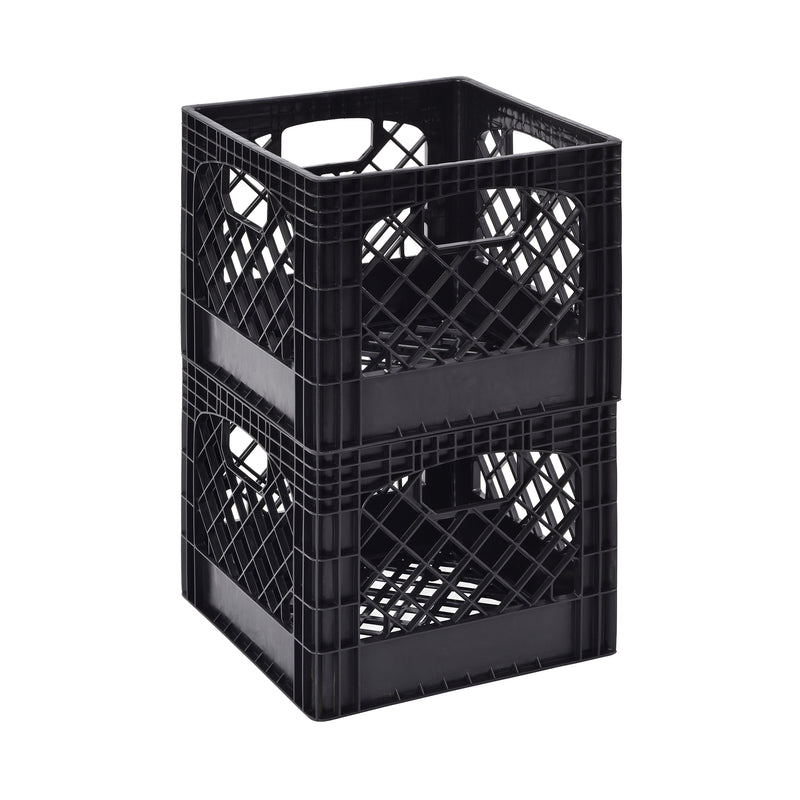 Muscle Rack 13 x 13 x 11in Plastic Stackable Storage Milk Crate, Black, 2 Pack