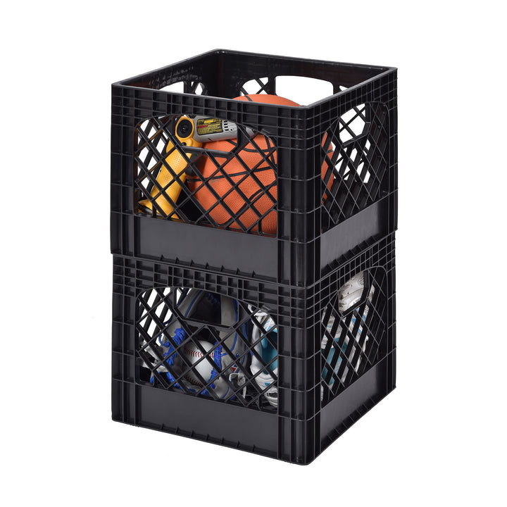 Muscle Rack Plastic Stackable Storage Milk Crate, Black, 2 Pack (Open Box)