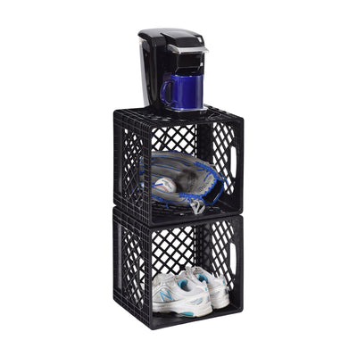 Muscle Rack Plastic Stackable Storage Milk Crate, Black, 2 Pack (Open Box) - VMInnovations